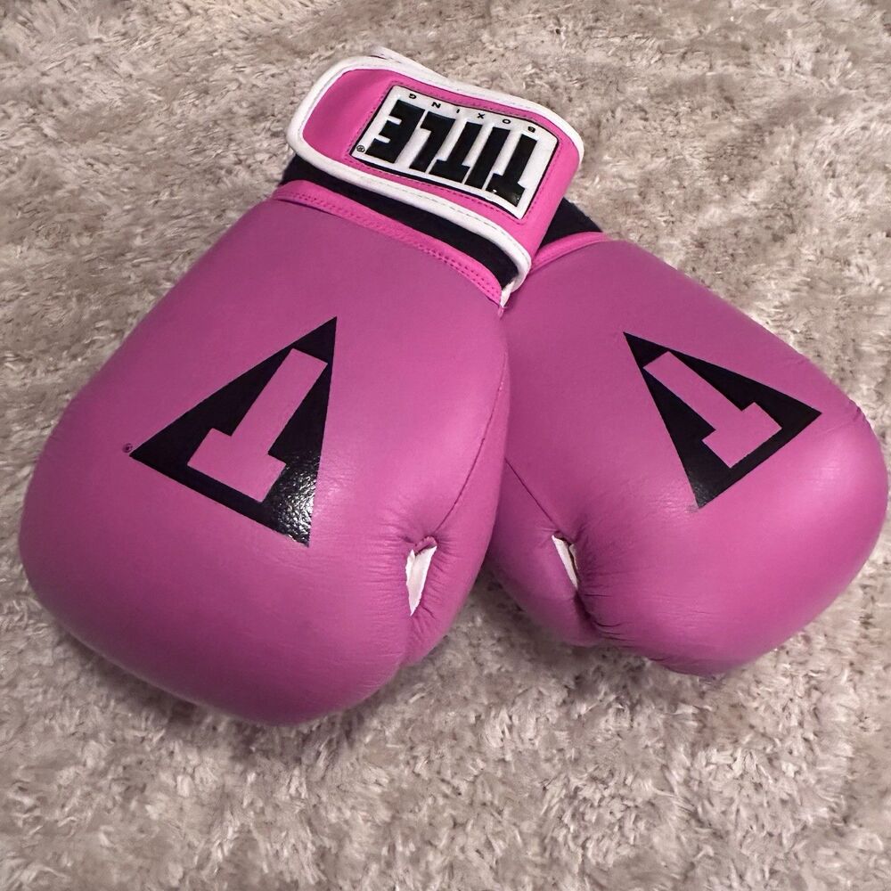 TITLE Boxing Genuine Leather Training Gloves Pink White Hook & Loop Pair